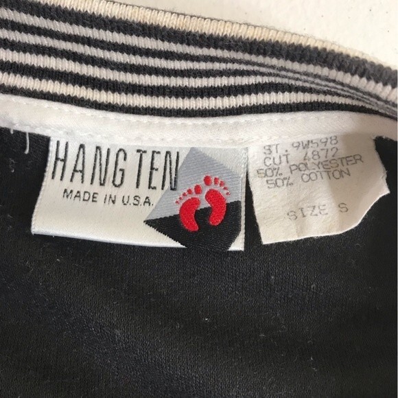 Vintage Hang Ten Long Sleeve Polo Style Black White Pullover Surf Skate Small - Picture 4 of 11